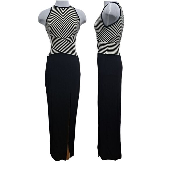 Vintage Tadashi Bodycon High Front Slit Y2K Classic Rib Knit Gothic Maxi Dres XS - Picture 3 of 14
